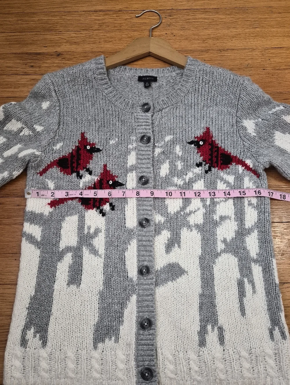 Talbots Cardinals Winter Snow Birch Cardigan Sweater Size XS - Picture 5 of 6